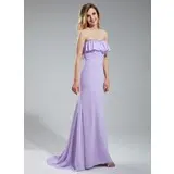 Tubino A cuore Sweep treno Chiffon Abiti da damigella con Increspature Perline (007019635)