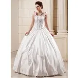 Ball-Gown Floor-Length Satin Wedding Dress With Lace Beadwork Flower(s) (002012651)