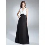 Império Decote V Vestidos longo Chifon cetim Vestido de madrinha com Pregueado (007001874)