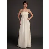 A-Line/Princess Floor-Length Chiffon Holiday Dress With Ruffle Beading Flower(s) (020015508)