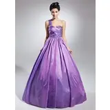 Ball-Gown One-Shoulder Floor-Length Taffeta Quinceanera Dress With Ruffle Beading (021015126)