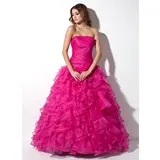 Ball-Gown Strapless Floor-Length Organza Quinceanera Dress With Ruffle (021020809)