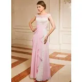 A-Lijn/Prinses Open-Schouder Vloerlengte Chiffon Kant Moeder van de Bruid Jurk met Roes Beading (008024459)