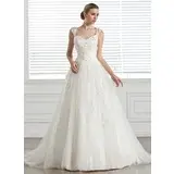 Palloncino A cuore Coda a strascico corto Tulle Abito per matrimonio con Perline Appliques Fiori (002005283)