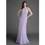 Sheath Halter Floor-Length Chiffon Bridesmaid Dress With Ruffle Beading (007001103)