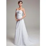 A-Line/Princess Strapless Court Train Chiffon Wedding Dress With Ruffle Lace (002004166)