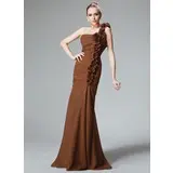 Mermaid One-Shoulder Floor-Length Chiffon Bridesmaid Dress With Ruffle Flower(s) (007004568)