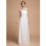 Empire Scoop Neck Floor-Length Tulle Wedding Dress With Ruffle (002014502)