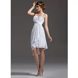 Tubino A cuore Asimmetrico Chiffon Abito da cocktail con Increspature Perline (016021186)