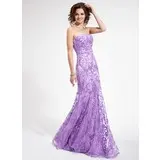 Sheath Strapless Floor-Length Organza Prom Dress With Lace Beading Sequins (018006410)