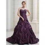 Ball-Gown Sweetheart Chapel Train Taffeta Wedding Dress With Ruffle Beadwork (002000503)