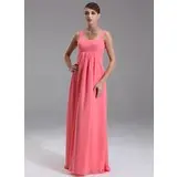 Empire Scoop Neck Floor-Length Chiffon Maternity Bridesmaid Dress With Ruffle (045004385)