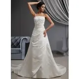 A-Line/Princess Cathedral Train Satin Wedding Dress With Embroidery Ruffle Beadwork (002022649)