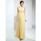 A-Line/Principessa Anello Al pavimento Chiffon Abiti feste con Increspature Perline (018020617)