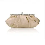 Gorgeous Satin Shell With Rhinestone Evening Handbags/ Clutches(Apricot) (012012245)