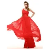 Empire One-Shoulder Floor-Length Chiffon Charmeuse Holiday Dress With Ruffle Sash (020016063)