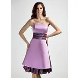 Empire Strapless Knee-Length Taffeta Satin Bridesmaid Dress With Sash (022015800)