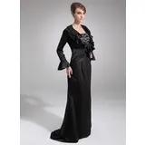 Sheath Strapless Sweep Train Charmeuse Mother of the Bride Dress With Ruffle Beading (008006415)