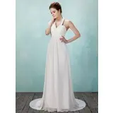 Impero Anello Coda a strascico corto Chiffon Abiti per matrimonio con Increspature Perline (002011555)