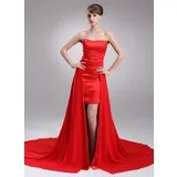 Sheath Sweetheart Court Train Chiffon Satin Prom Dress (018020780)