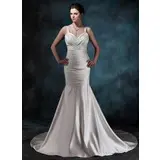 Mermaid Sweetheart Chapel Train Satin Wedding Dress With Ruffle (002001189)