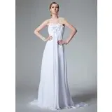 Empire Sweetheart Court Train Chiffon Wedding Dress With Ruffle Beadwork Flower(s) (002000679)