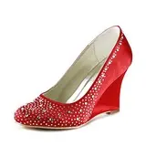 Satin Wedge Heel Closed Toe Pumps Wedding Shoes With Rhinestone (047020122)