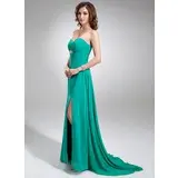 Empire Sweetheart Sweep Train Chiffon Prom Dress With Ruffle Beading (018005042)