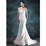 Mermaid Strapless Court Train Taffeta Wedding Dress With Ruffle Lace Beadwork (002000494)