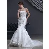 Stile sirena A cuore Coda a strascico corto raso Tulle Abito per matrimonio con Pizzo Perline (002000301)