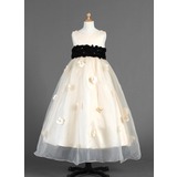 Empire Scoop Neck Ankle-Length Organza Charmeuse Flower Girl Dress With Sash Flower(s) (010014654)