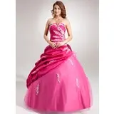 De baile Decote recortado Vestidos longo Tafetá Tule Vestido quinceanera com Pregueado Rendas Bordado fecho de correr (021004655)