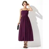 Empire Tea-Length Chiffon Maternity Bridesmaid Dress With Ruffle Flower(s) (045004419)