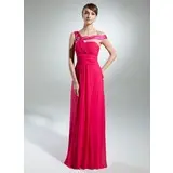 A-Line/Princess Off-the-Shoulder Sweep Train Chiffon Charmeuse Prom Dress With Ruffle Beading (018015333)