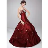 Ball-Gown Strapless Floor-Length Taffeta Quinceanera Dress With Embroidered Lace Beading Sequins (021020630)