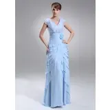 Sheath V-neck Floor-Length Chiffon Mother of the Bride Dress With Ruffle Lace Beading Flower(s) (008006404)