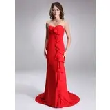 Sheath Sweetheart Court Train Chiffon Evening Dress With Ruffle (017022525)