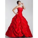 Ball-Gown Strapless Floor-Length Taffeta Quinceanera Dress With Embroidered Ruffle Beading (021020887)