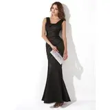 Mermaid Square Necklin Floor-Length Satin Evening Dress With Ruffle (017013724)