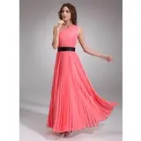 A-Line/Princess One-Shoulder Floor-Length Chiffon Satin Prom Dress With Ruffle Sash (018004787)