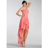 A-Line/Princess Strapless Asymmetrical Chiffon Holiday Dress With Ruffle Beading (020005298)