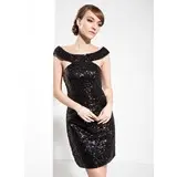 Sheath Off-the-Shoulder Knee-Length Sequined Cocktail Dress (016008271)