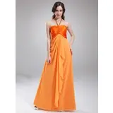 Empire Halter Floor-Length Chiffon Charmeuse Bridesmaid Dress With Ruffle (007018774)
