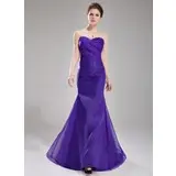 Mermaid Sweetheart Sweep Train Organza Bridesmaid Dress With Ruffle (007019653)