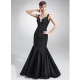 Zeemeermin V-nek Vloerlengte Chiffon Avondjurk met Roes Kristal Bloemen Pin (017025922)