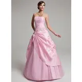 A-Line/Princess Strapless Floor-Length Taffeta Tulle Quinceanera Dress With Ruffle Lace Beading (021020768)