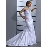 Mermaid Strapless Chapel Train Satin Wedding Dress With Ruffle Beadwork (002000433)