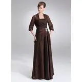 Sheath Strapless Floor-Length Taffeta Lace Mother of the Bride Dress With Ruffle Beading (008006192)