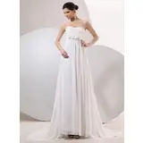 Empire Sweetheart Sweep Train Chiffon Wedding Dress With Ruffle (002014042)
