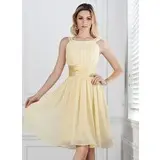 A-Line/Princess Scoop Neck Knee-Length Chiffon Charmeuse Bridesmaid Dress With Ruffle (007004142)